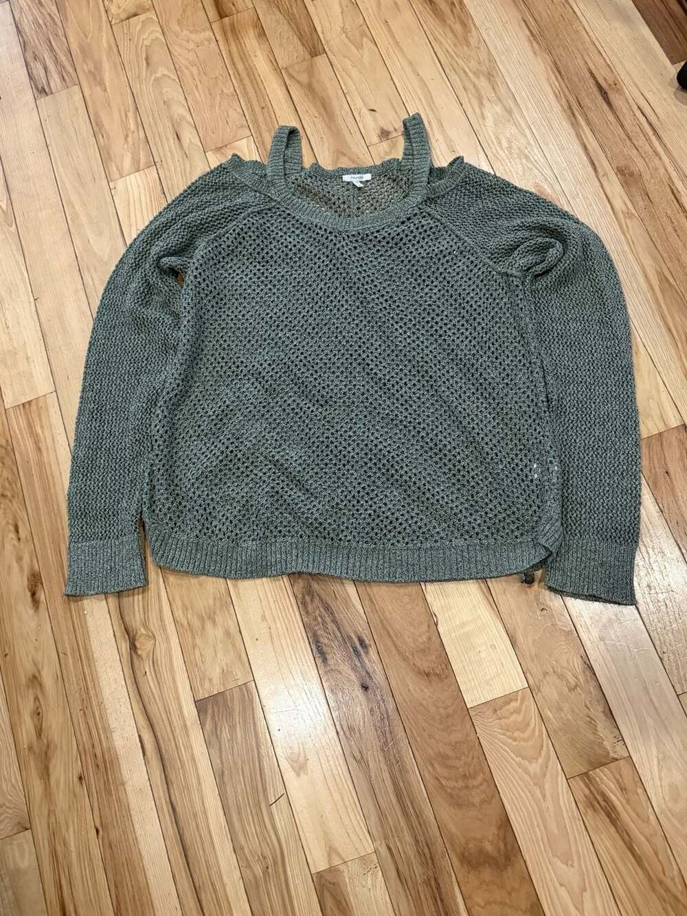 Maurices Cold Shoulder Sweater Size XL Green Open Knit Cotton Blend